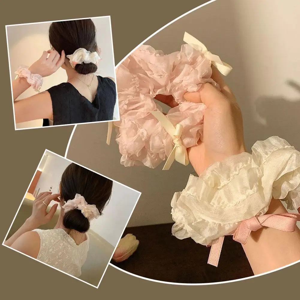 1 PC ริบบิ้นผีเสื้อสําหรับผู้หญิงหวานบัลเล่ต์สไตล์โบว์ขนาดใหญ่ลําไส้ผม Forest-Fairy เชือกผมอุปกรณ์เสริมผม