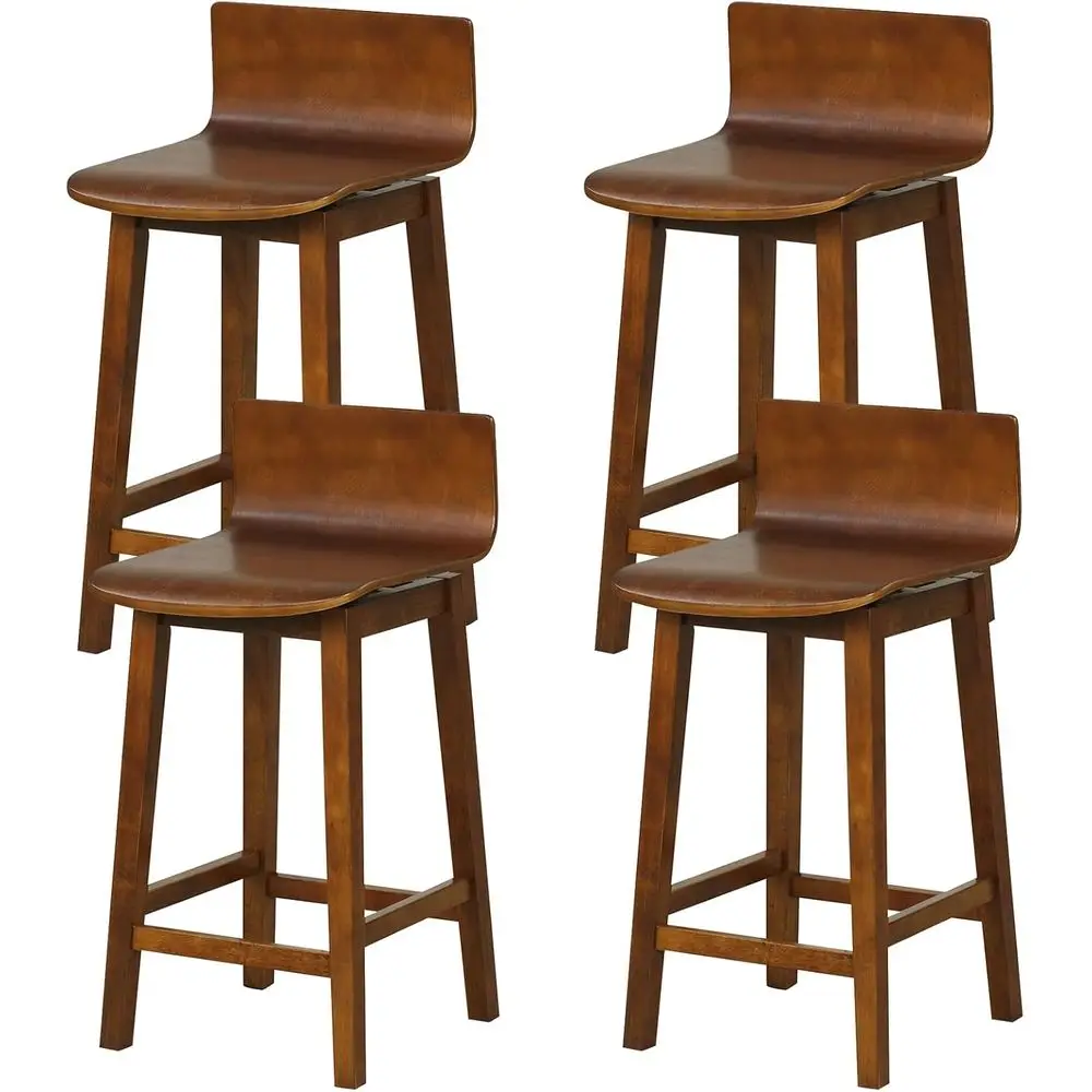 

Set of 4 Solid Wood Bar Stools, 24.5 Counter Height with Low Back, Footrest, and Wooden Arms for Kitchen Island, Dining, Breakfa