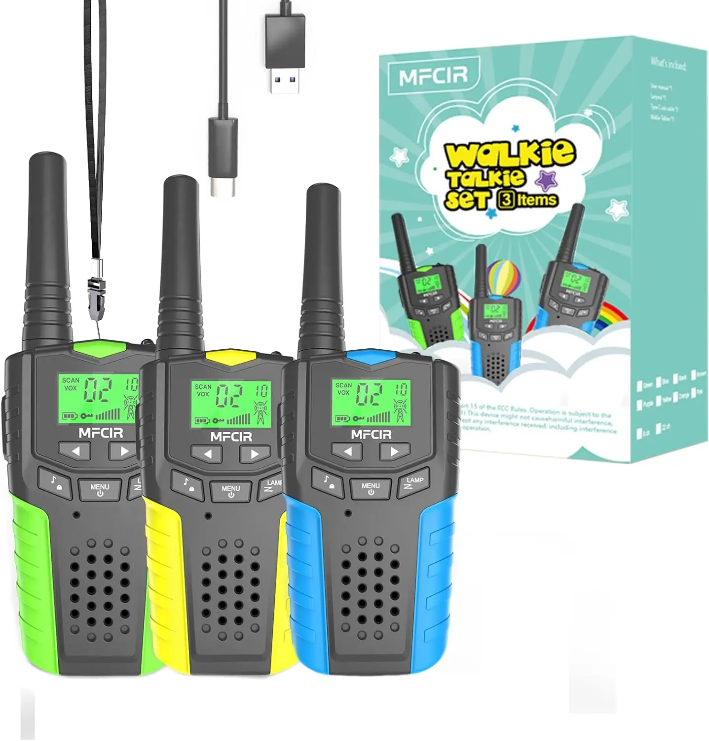 

Rechargeable Kids Walkie Talkies 3-Pack, Long Range for Outdoor Games, Toy for Ages 3-12
