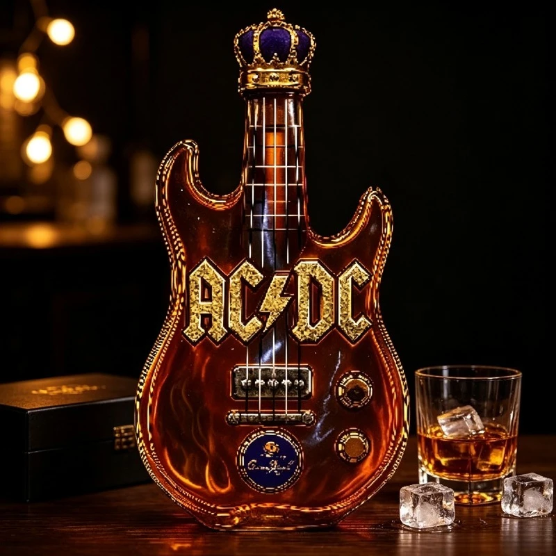 AC/DC Inspired Electric Guitar Shaped Whiskey Decanter, Crown Topped Creative Glass Liquor Bottle for Rock Fans