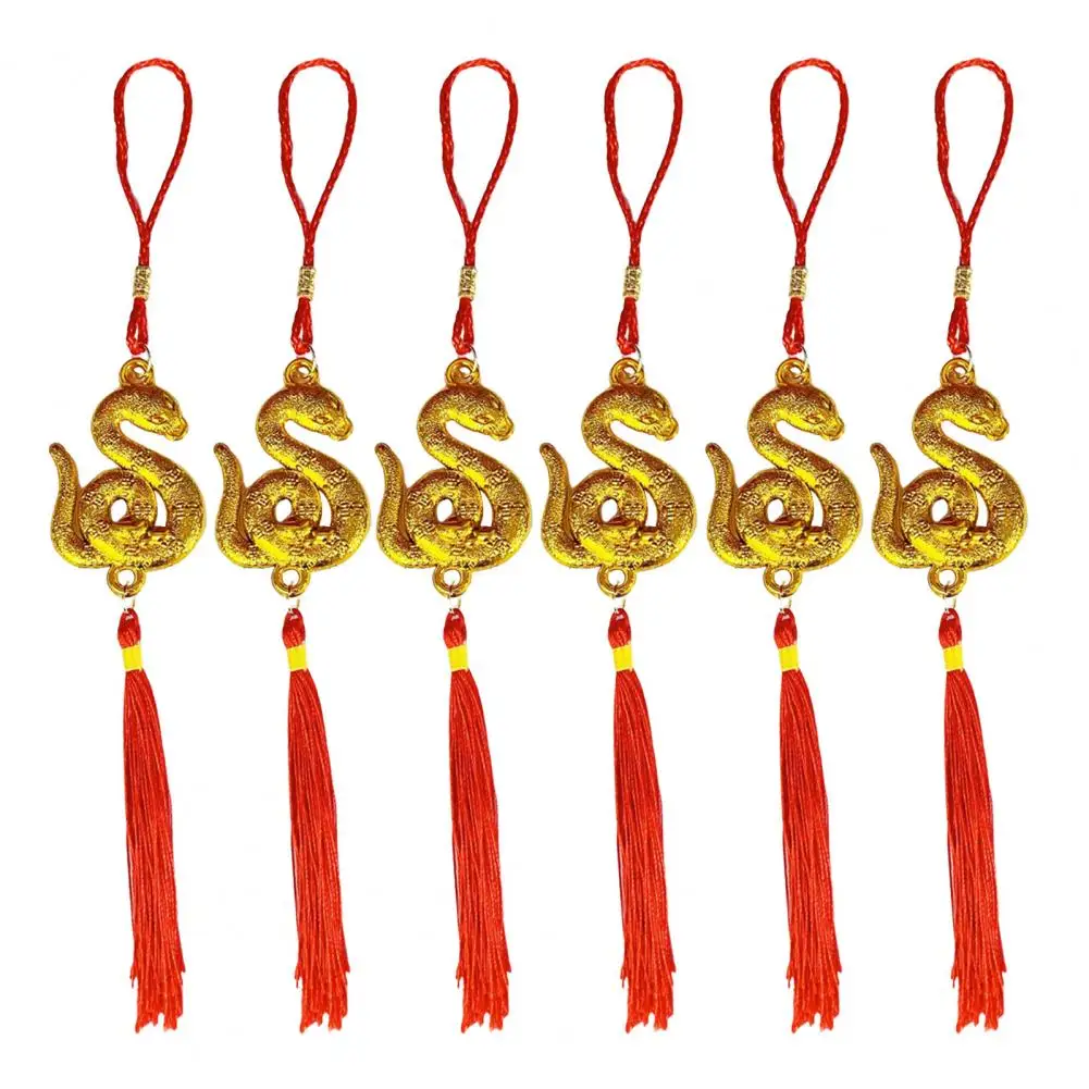 6Pcs Chinese New Year Decorations 2025 Year of The Snake Fortune Ornament Lucky Snake Charms Red Car Hanging Tassels Feng Shui