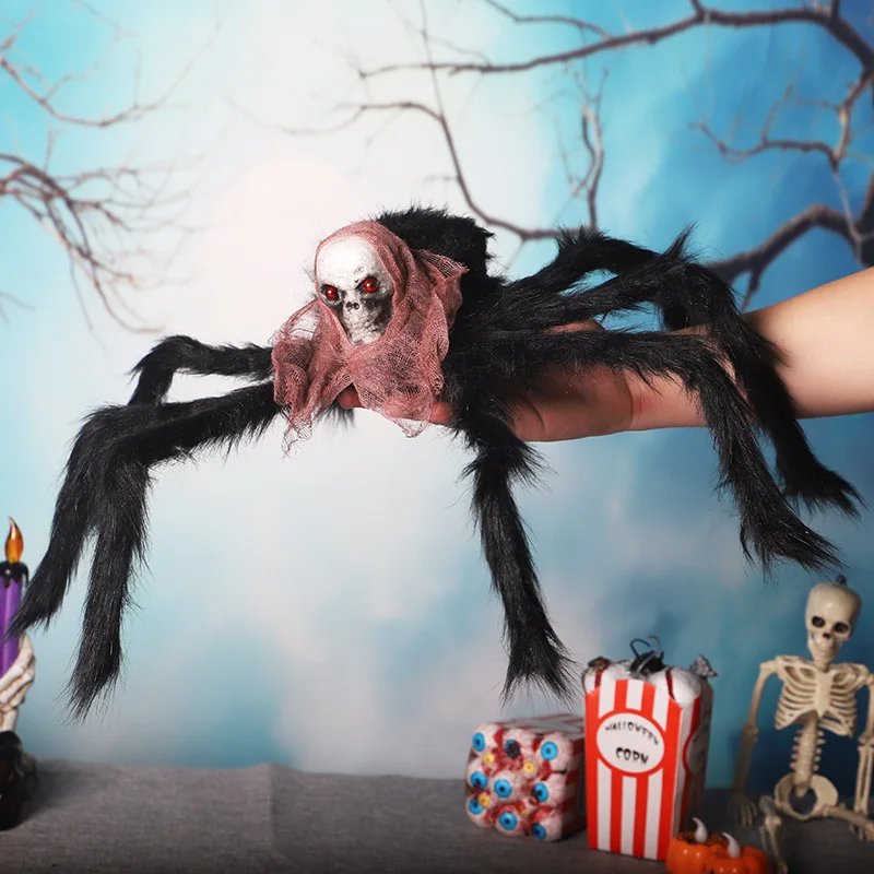 2PCS Halloween Plush Spider Skull Veil Horror Party Haunted 
