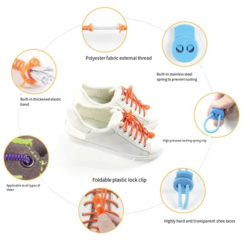 WOWFU-Lazy Laces For Shoes-Quick Rubber Shoelace Round 7 Pair Elastic No-Tie Shoe Laces Stretching Lock For Sneakers Shoestring
