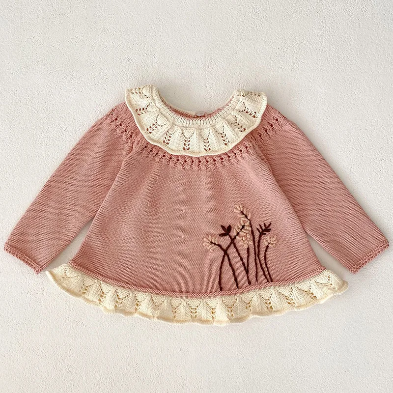 

Baby Girl Autumn Long Sleeve Lotus Collar Sweaters Knit Wear Toddler Knitting Pullovers Tops Kids Knitwear Clothes