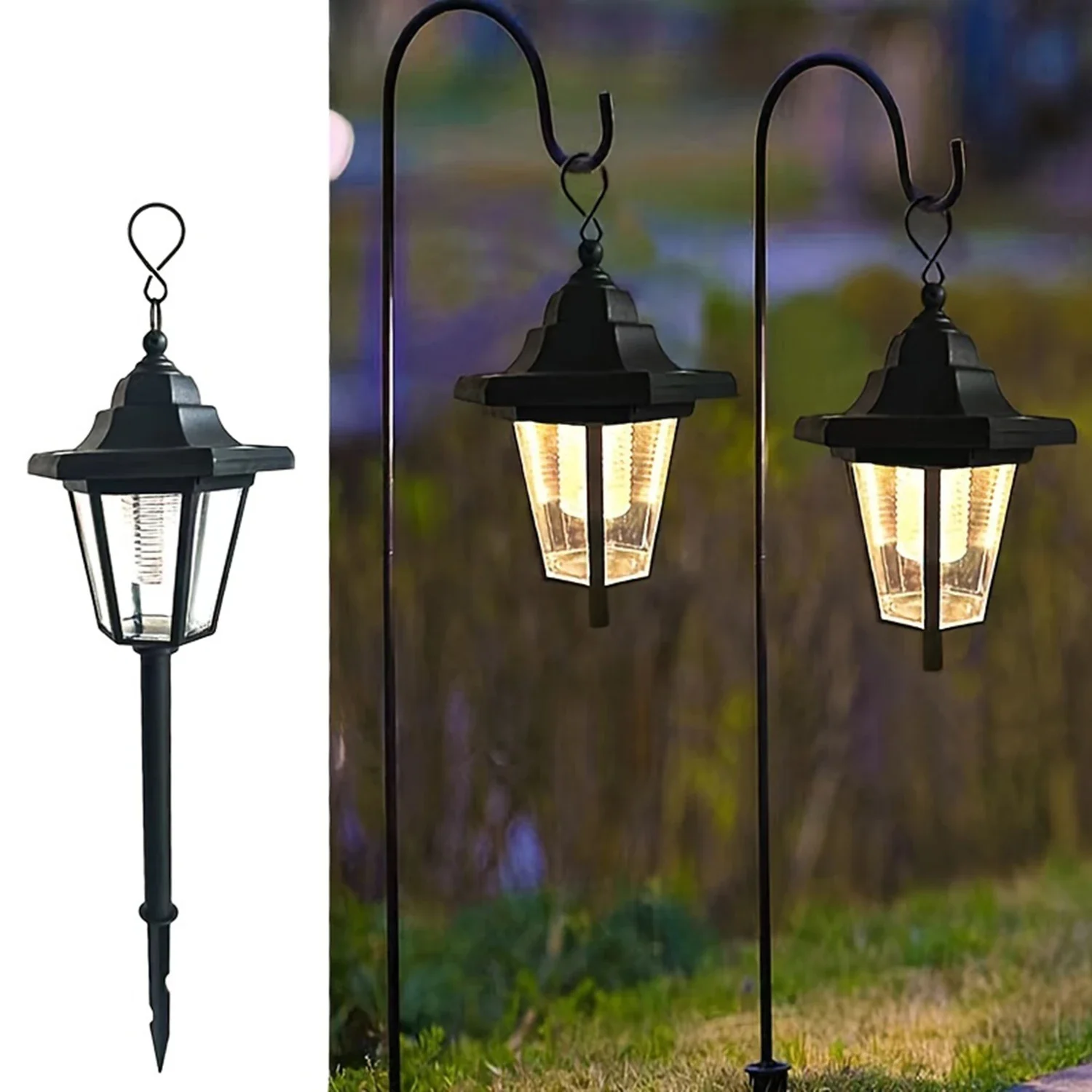 

2-Pack Vintage Hexagon LED Solar Lights, Outdoor Pathway Garden Yard Decor, Plastic Material