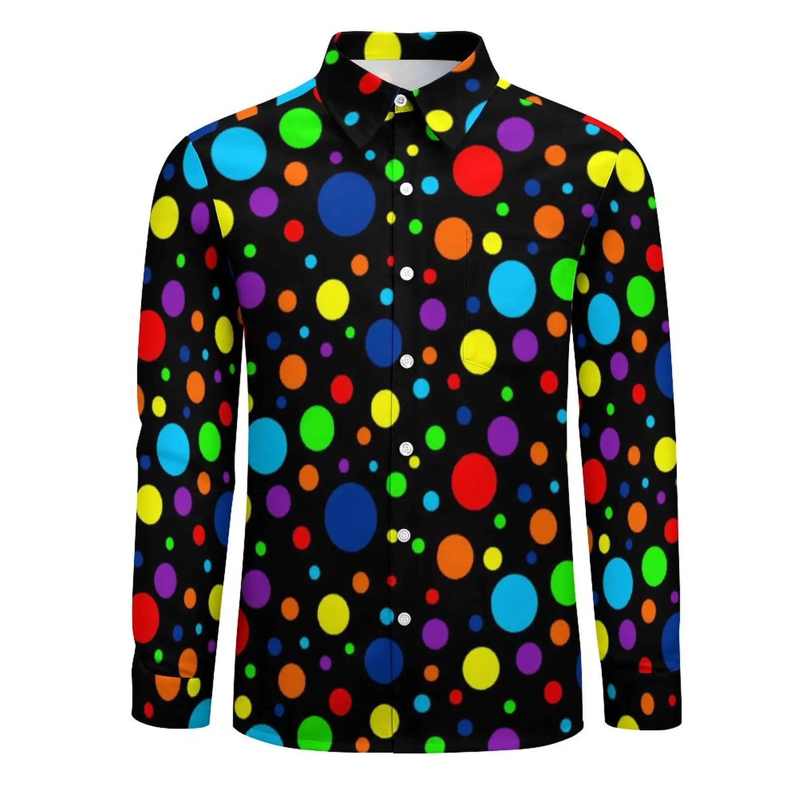 Rainbow Spots Street Style Kasual Shirt Pria Motif Polkadot Blus Trendi Musim Semi Baju Ukuran Besar Sesuai Pesanan Lengan Panjang