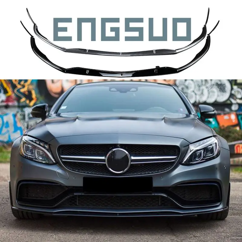 Car Front Bumper Spoiler Lip Blade Lower Splitter Strip For Mercedes-Benz C-Class W205 C205 S205 C63 C63s AMG 2015-2022