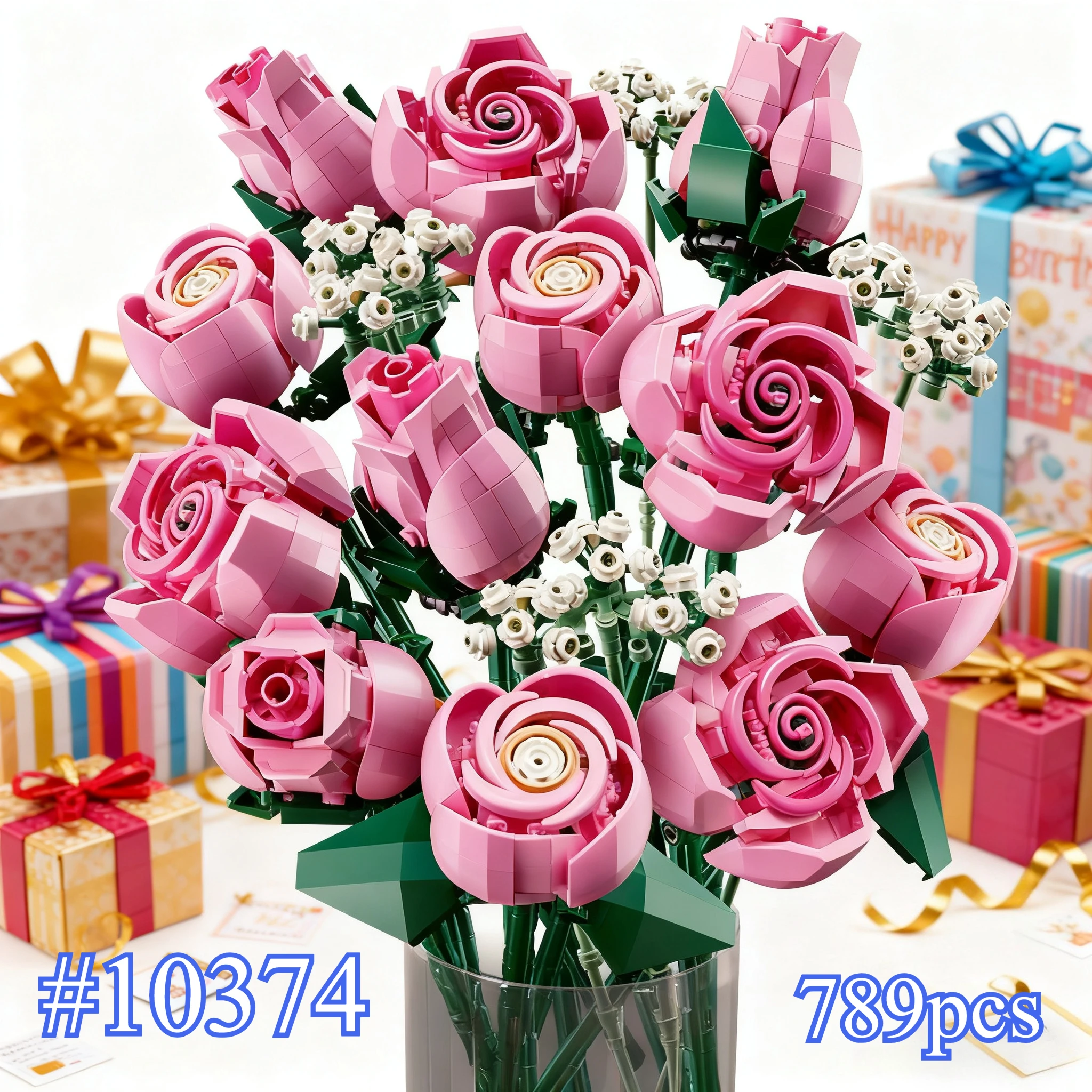 MINISO Immortal Rose Rose modèle 10374 ensembles de blocs de construction adaptés aux cadeaux de Noël compatibles avec les particules Legoed, 789 pièces.