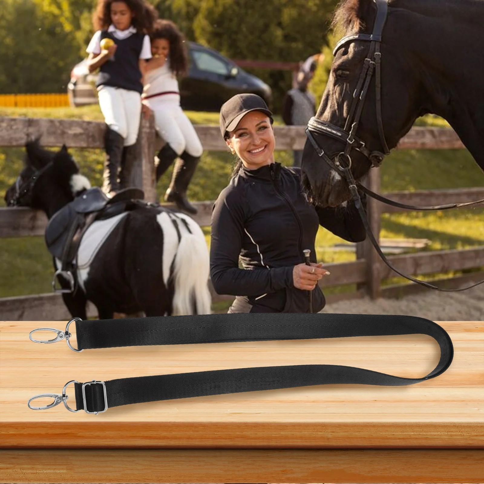 قطعتان من أشرطة الساق المرنة القابلة للتعديل على شكل حصان، متعددة الاستخدامات، بديلة مزدوجة، أشرطة بطن قابلة للتمدد باللون الأسود
