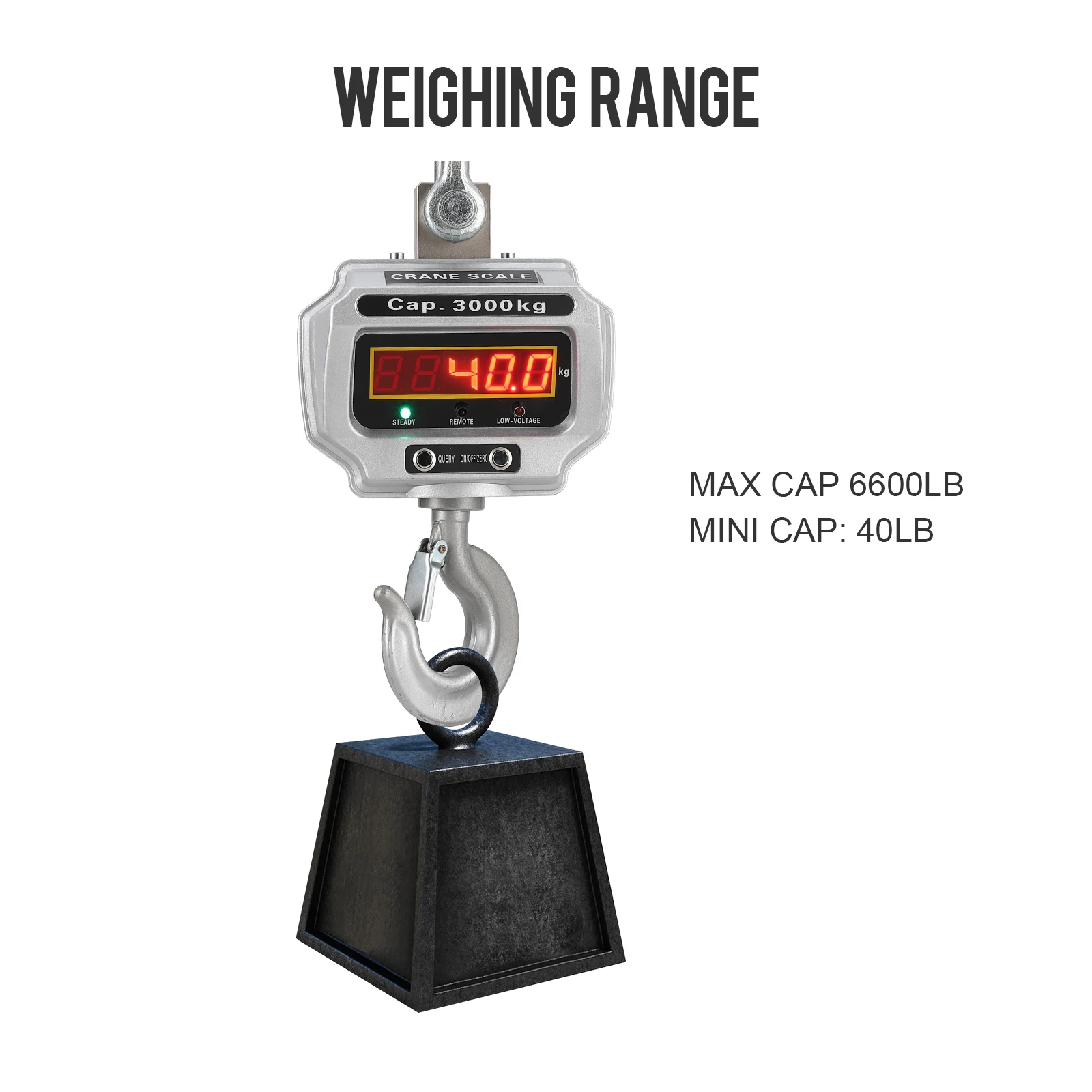 6600lbs/3000kg Crane Scale, High Precision Digital Hanging Scale, Heavy Duty Industrial Electronic Scale with Hook