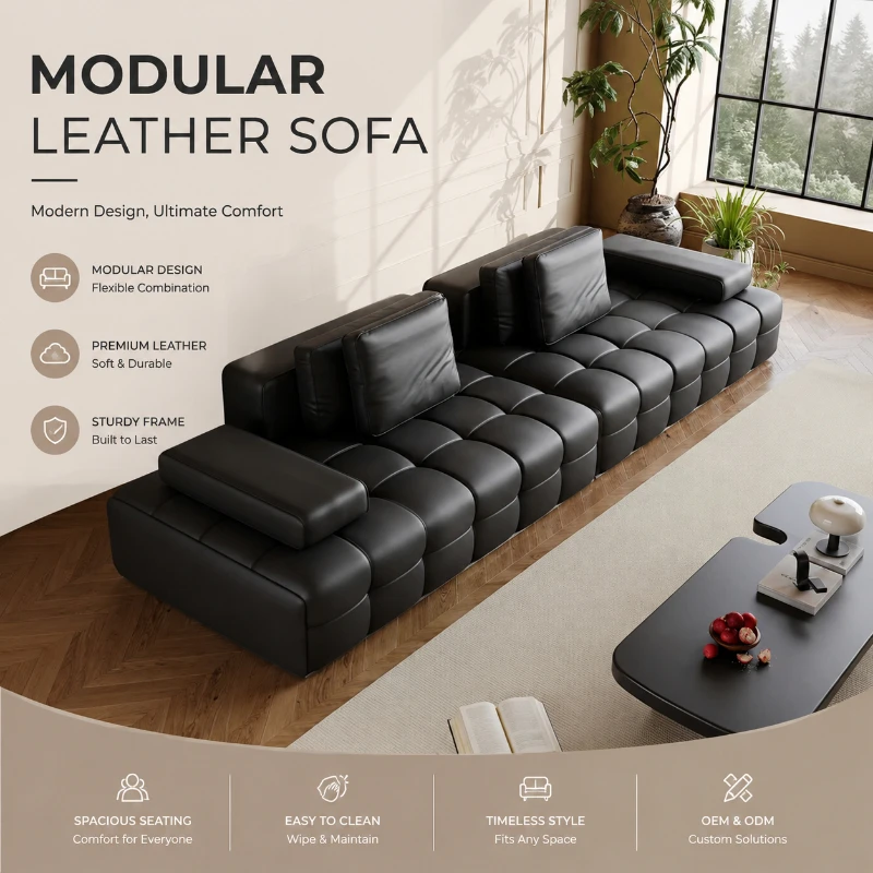 Lawrence Single Genuine Leather Sofa, Italian Minimalist Designer Couch for Large Flat Living Room Home Lounge Furniture