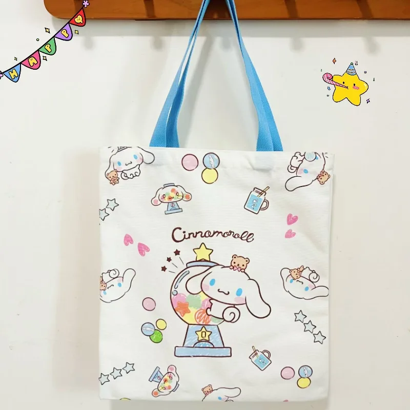 Sanrio Cinnamoroll tas kanvas Kawaii Anime lucu manis tas lucu kartun Hati anak perempuan tas Tote satu bahu mainan Fashion untuk anak-anak