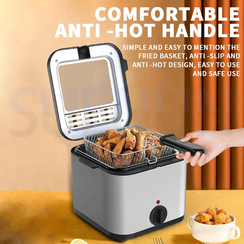 No oily smoke 1.2L electric fryer 220V stainless steel detachable liner household mini constant temperature electric fryer