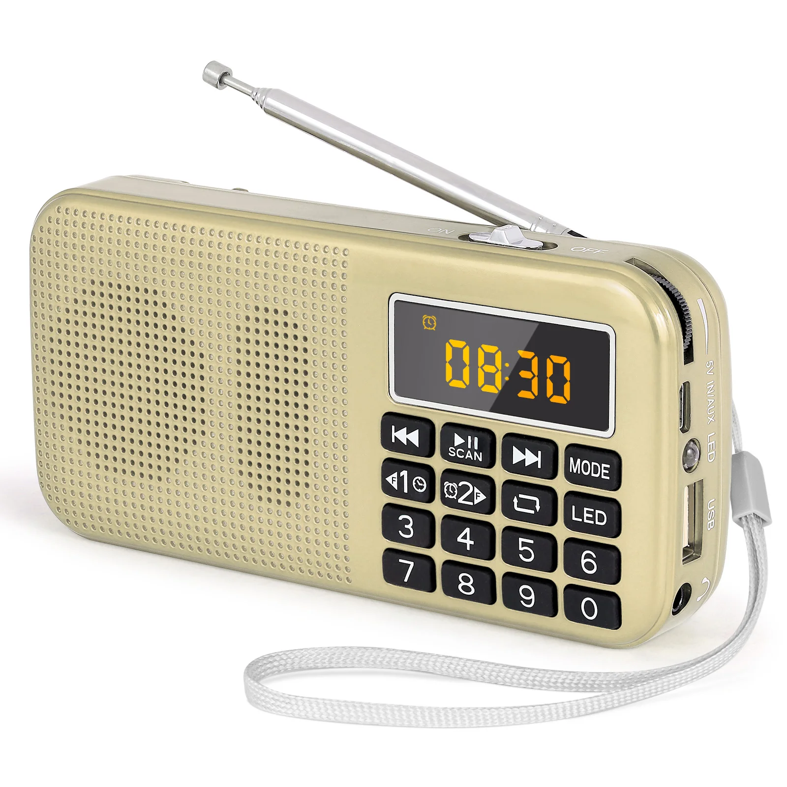 Nunus – Radio FM Portable J-725, Radio numérique, Rechargeable, USB/SD/TF/AUX, lecteur, lampe de poche, réveil, affichage LED