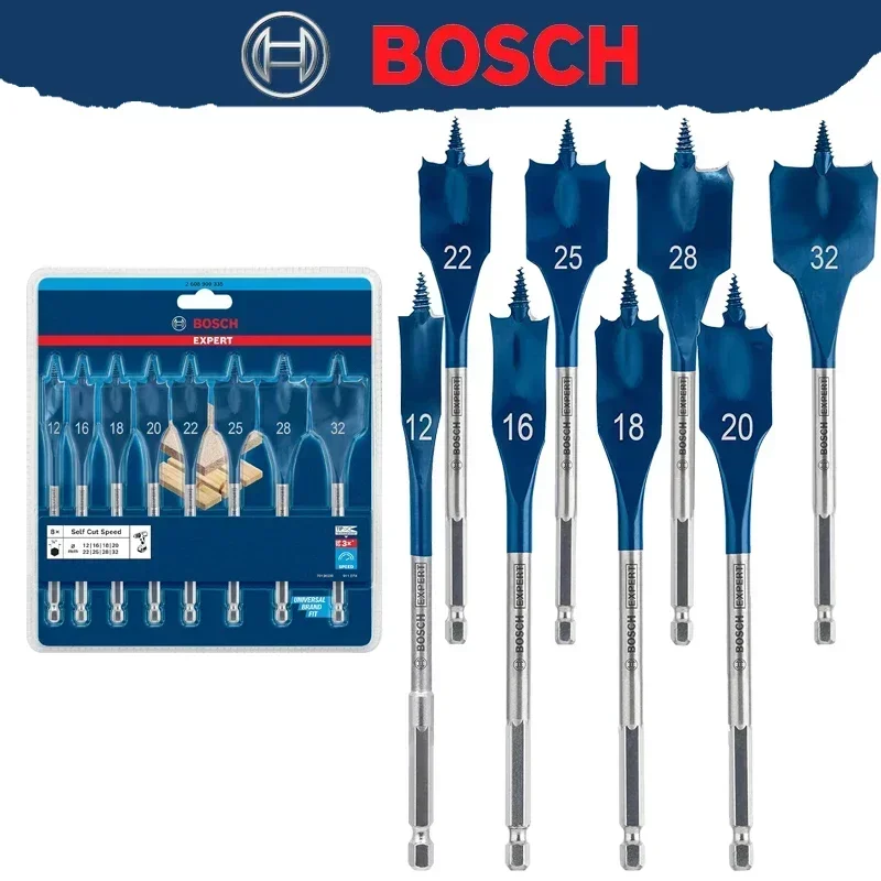 BOSCH 2608902111 Expert SelfCut Speed Spade Drill Bit Set 12-32mm 8-Piece Woodworking Drilling Impact Drill Accessory