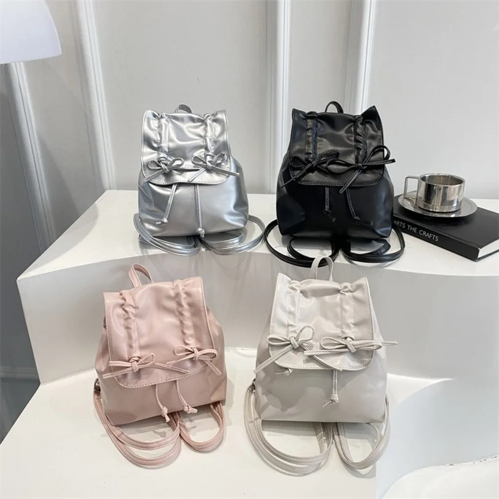 Портативный рюкзак с галстуком и бантом Y2k, однотонный рюкзак из искусственной кожи, двойная сумка на плечо, студенческая школьная сумка, подарок