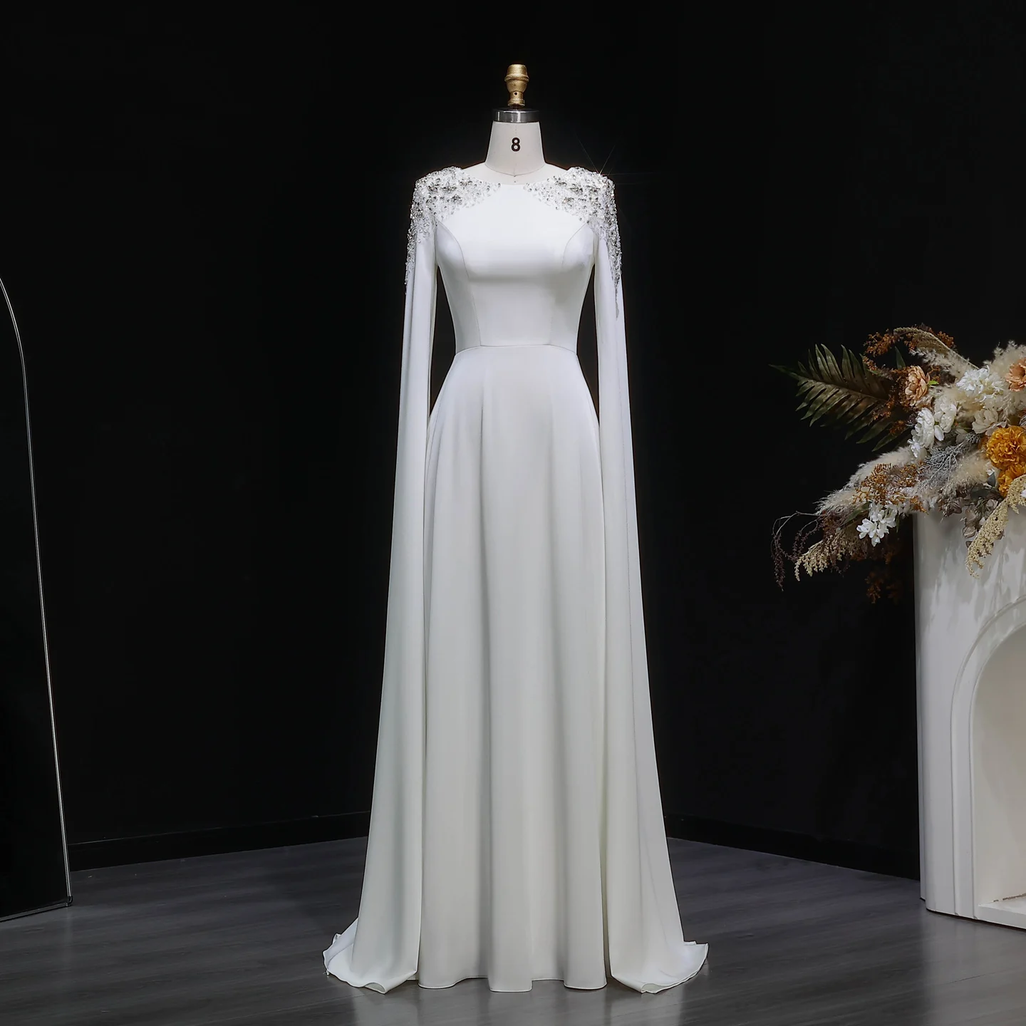 Sharon Said Elegantes Weißes Meerjungfrauenkleid Dubai Abendkleid Damen Hochzeitsfeier Umhangärmel Muslimische Formelle Kleider SF280 Maßanfertigung – Detail 26