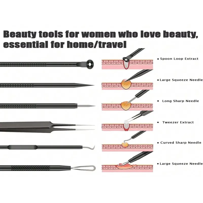 6 قطعة/المجموعة حب الشباب إزالة إبرة ومشبك الفولاذ المقاوم للصدأ أداة إزالة الرؤوس السوداء العيوب جهاز العناية بالوجه الجمال الوجه المسام نظيفة #3