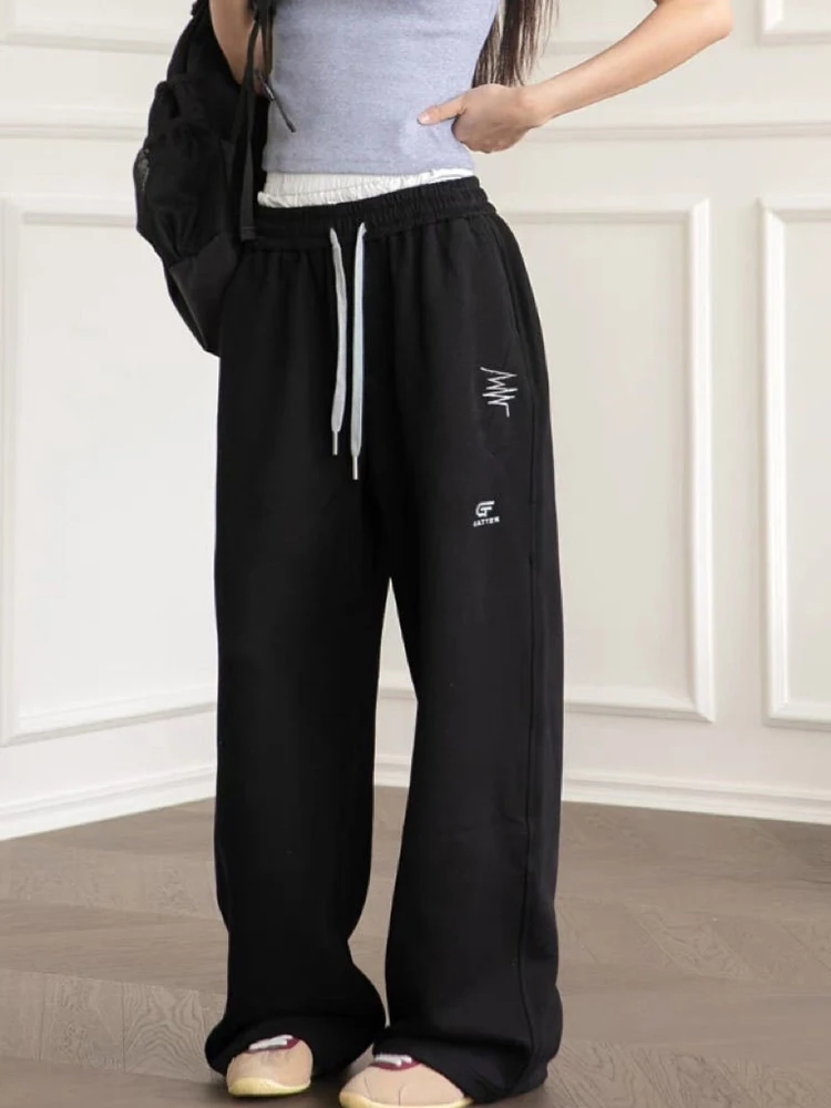 

Zoki Retro Women Harajuku Sweatpants Streetwear Loose High Waist Y2K Trousers American Letter Casual Fall Bf Wide Leg Pants New