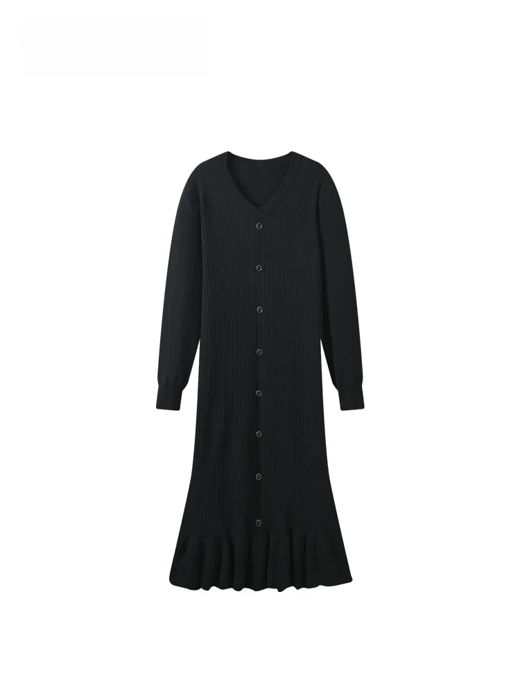 

plus Size Knitted Long Sve V-Ne Dr Women's Autumn Winter New Sle Lazy Bla Dr for Plump Sister Stand Fit