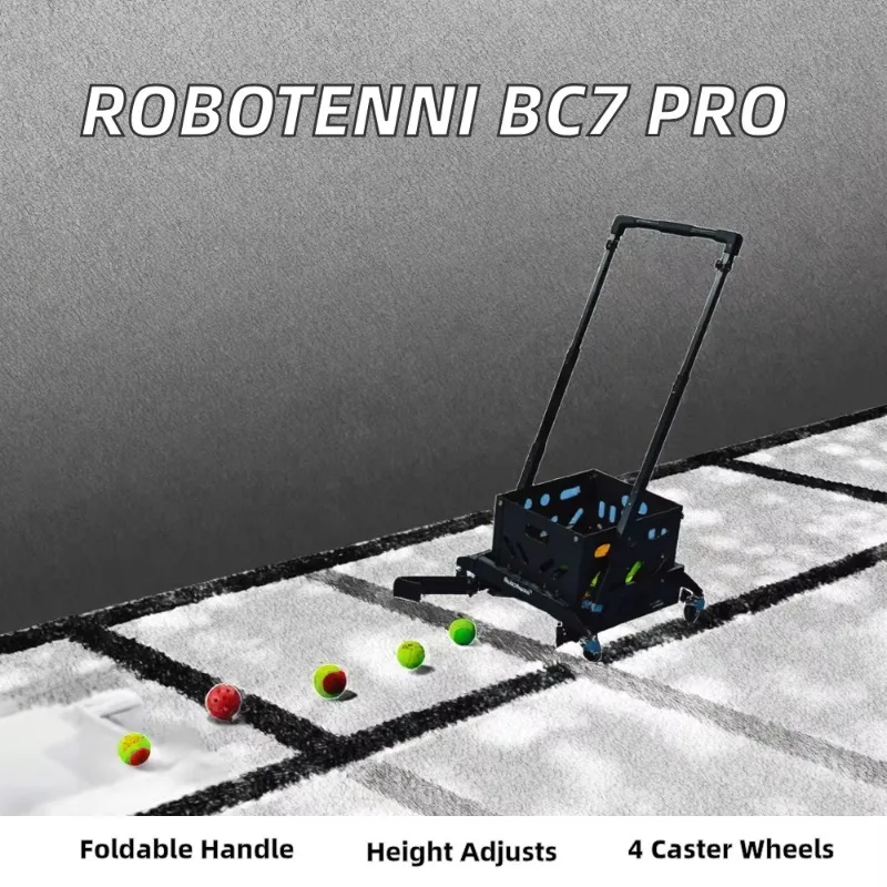 YTYINSteel Ball Collector & Picker For Tennis & Pickleball Foldable Handle Adjustable Height Four Caster Wheels