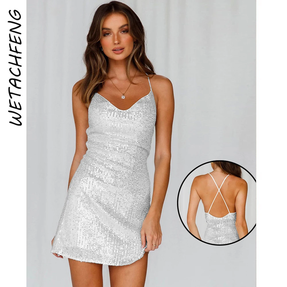 

Sexy Club Sequined Package hip skirt Sleeveless Backless Mini Strapless Dresses Women Autumn Skinny Elegant Camisole Short Dress