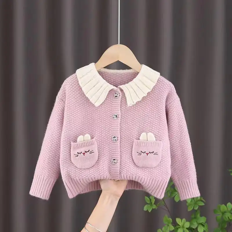 Maglione per bambina primavera e autunno 2023 nuove ragazze edizione coreana cappotto in stile straniero neonato Top Cardigan lavorato a maglia per