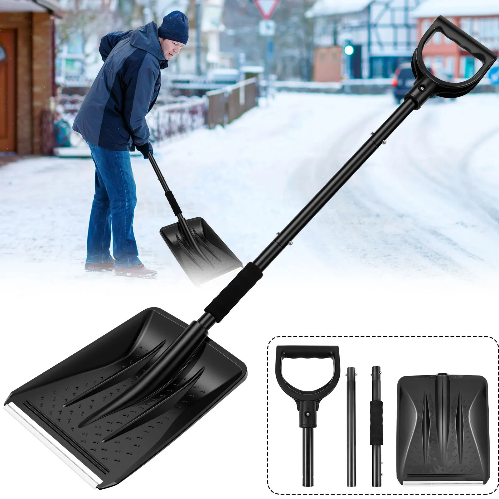 

Stainless Steel Snow Shovel with 10In Blade Snow Removal Shovel with Handle Large Capacity Snow Shovel For Driveway Home Garage