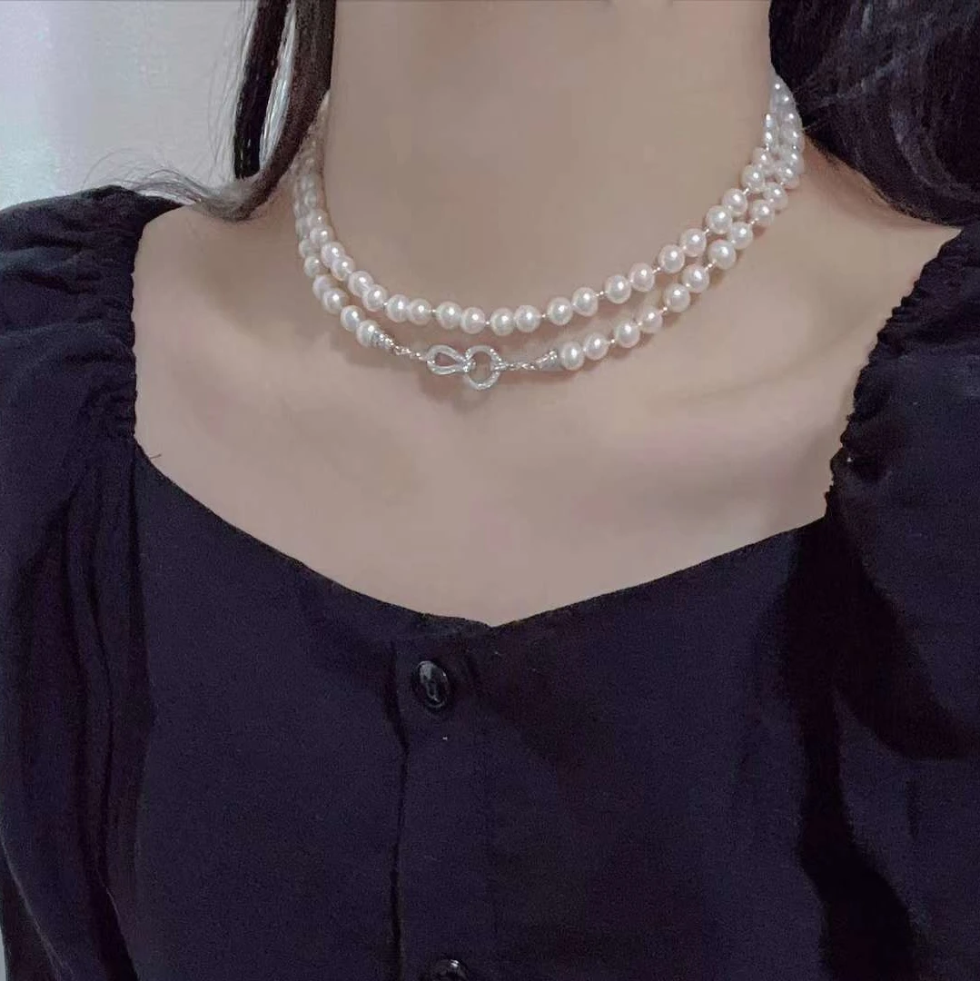 

Sweater Chain 90cm Long 7-8MM Round Flawless Natural Freshwater Pearl Necklace Women's Sweater Chain