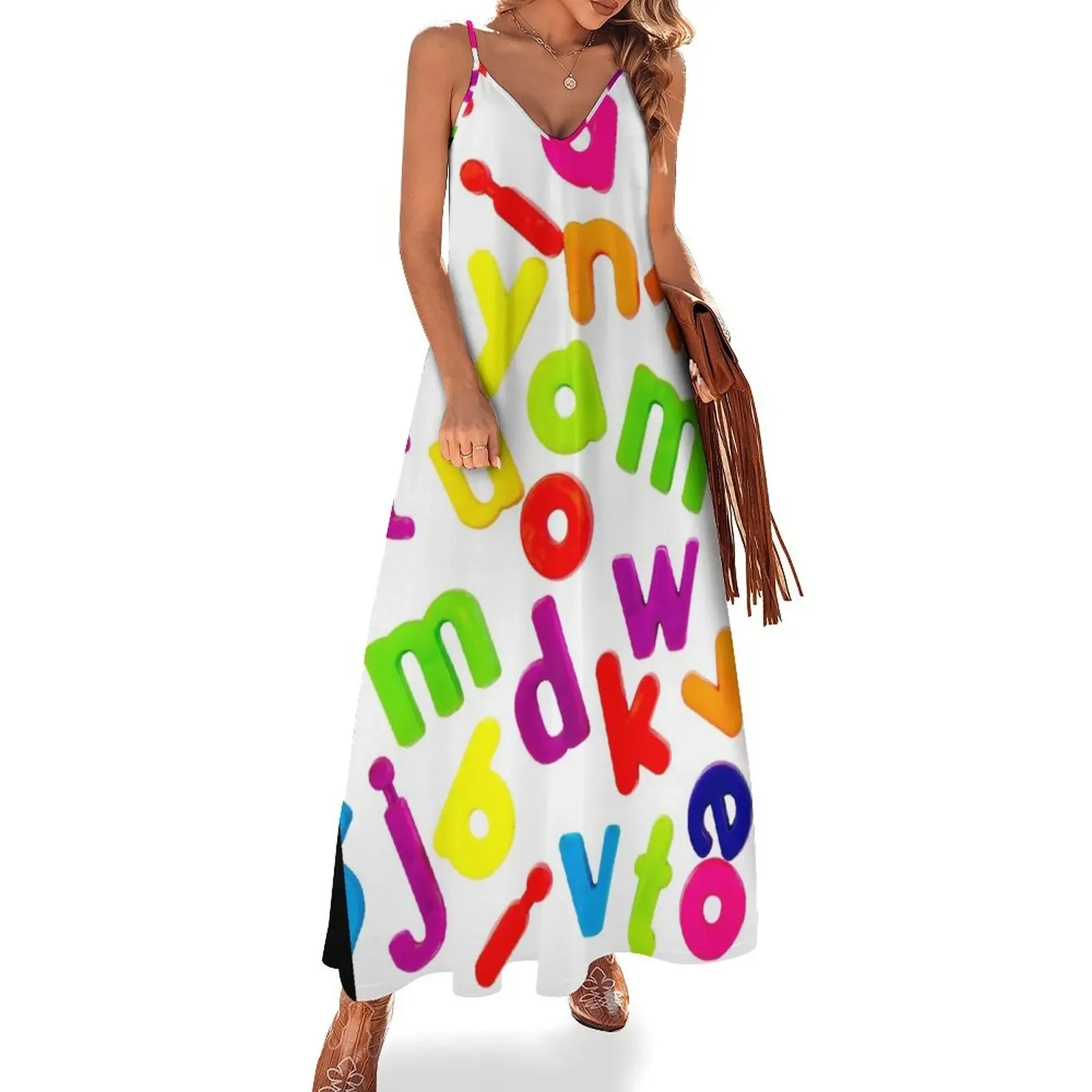 

Jumbled up Multi Coloured Letters Sleeveless Dress wedding dresses for parties party dresses women