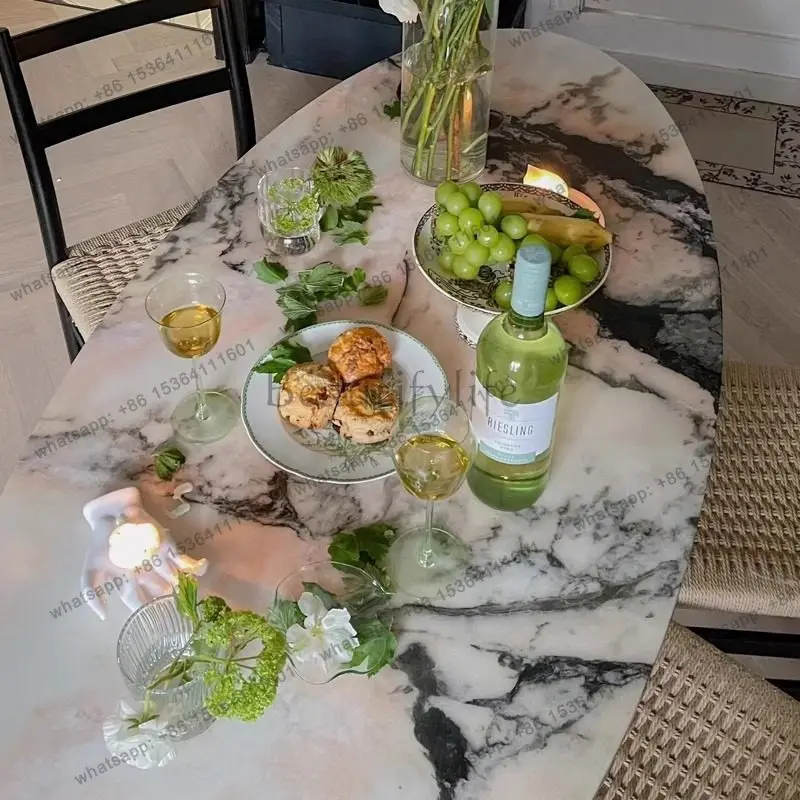 Italian minimalist natural marble rouge dining table high-end restaurant luxury stone dining table
