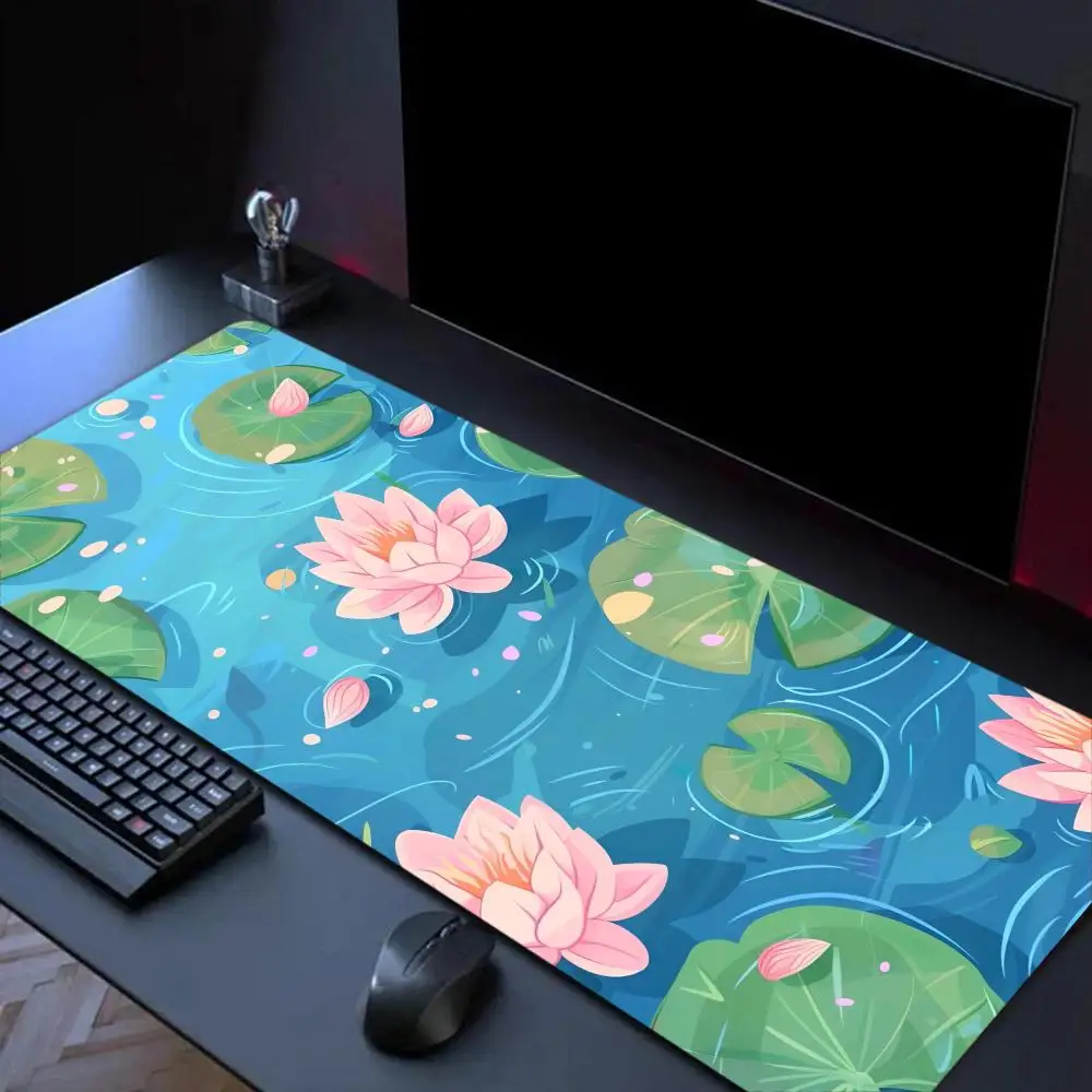 

Lotus Flowers Mouse Pad Large Computer Office Game Table Mat XXL Rubber Anti-slip Stitched Edge Keyboard Mats Washable Desk Pads