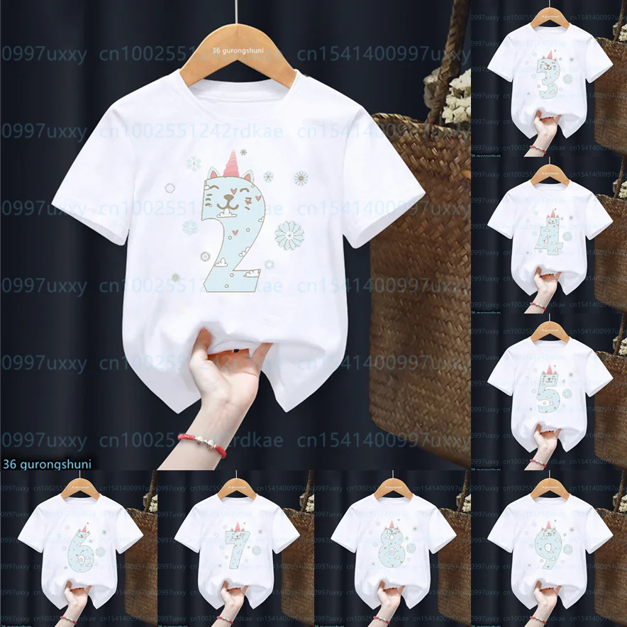 Camiseta infantil kawaii con unicornios y gatos - Manga corta - imagen 5
