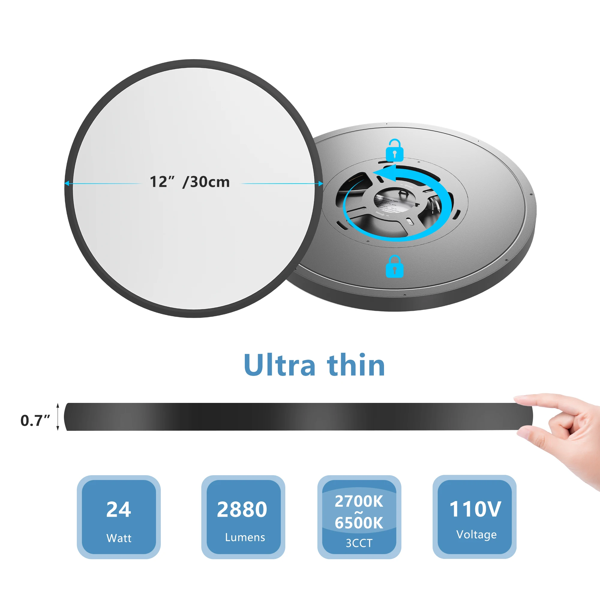 6PK 12 Inch LED Flush Mount Ceiling Light, 24W, 2880LM, 2700K-6500K 5 CCT Selectable Super Slim Low Profile Ceiling Light