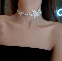 Vintage Hollow Lace Choker Necklace With Embroidery Butterfly Women Girls Sexy Rock Style Halloween Neck Jewelry