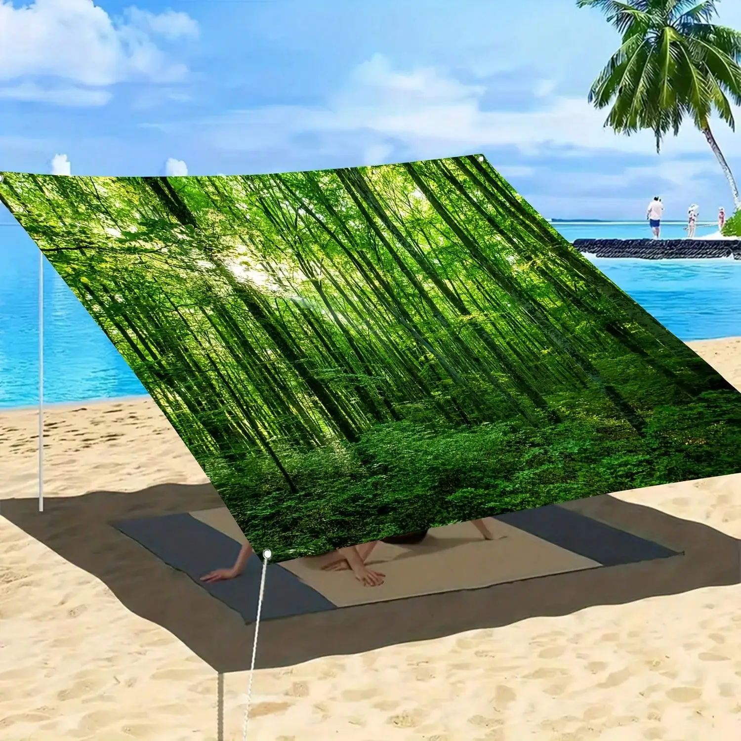 

Forest Tree Printed Sunshade Awning Outdoor Picnic Camping Beach Sun Umbrella Without Bracket, Polyester Material LGFO