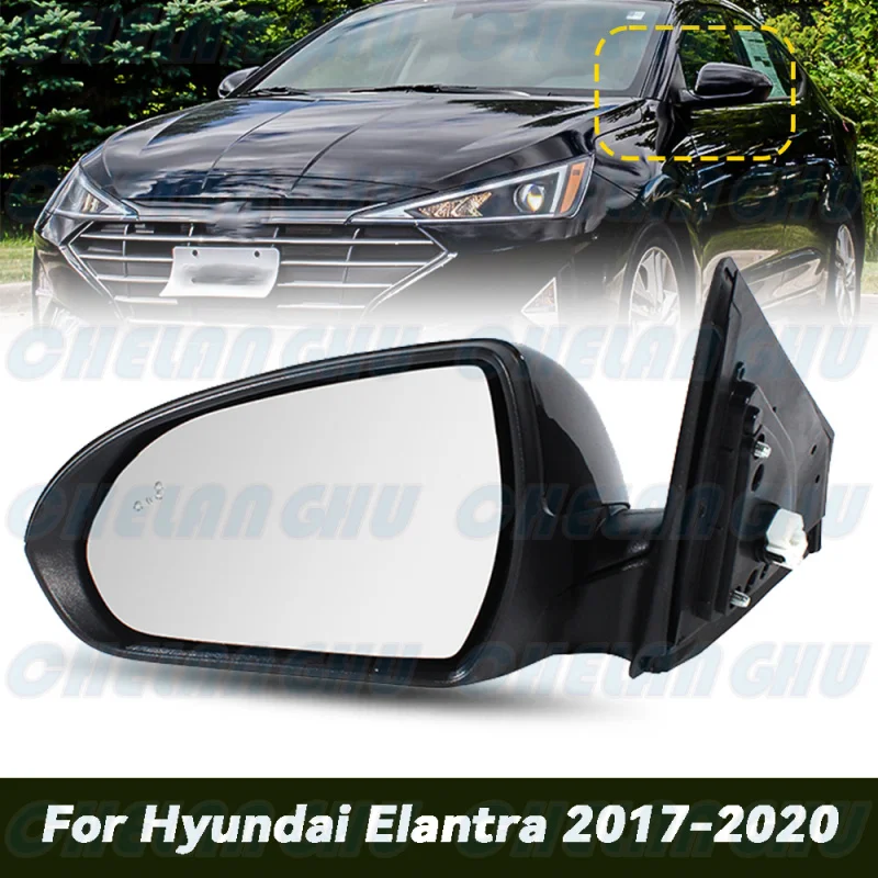 

For Hyundai Elantra 2017 2018 2019 2020 Left Side 7 Pins Black Painted Mirror Assembly With Heated Power Adjust Blind Spot