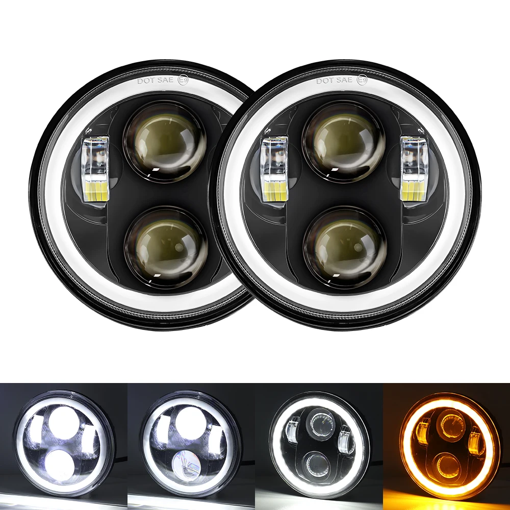 Koplamp 5.75 Inch LED Halo Angel Eyes Voor Harley Sportster 1200 883 Straat Softail Dyna 5 3/4 "DRL ronde Motorfiets Koplamp