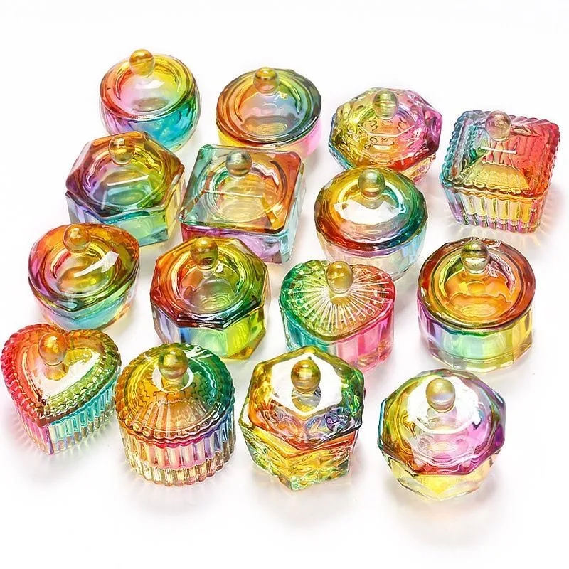 Aurora Colored Glass Cup with Lid Suitable for Jewelry Storage Tray Desktop Decoration Ornaments Kitchen Storage Home Storage