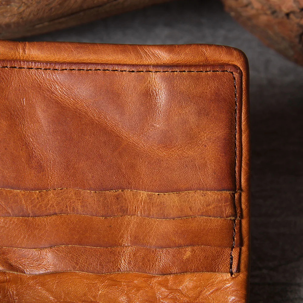 S.WORKER Vollnarbiges Rindsleder-Portemonnaie Vintage Slim Bifold Geldbörse für Herren Business – Detail 10