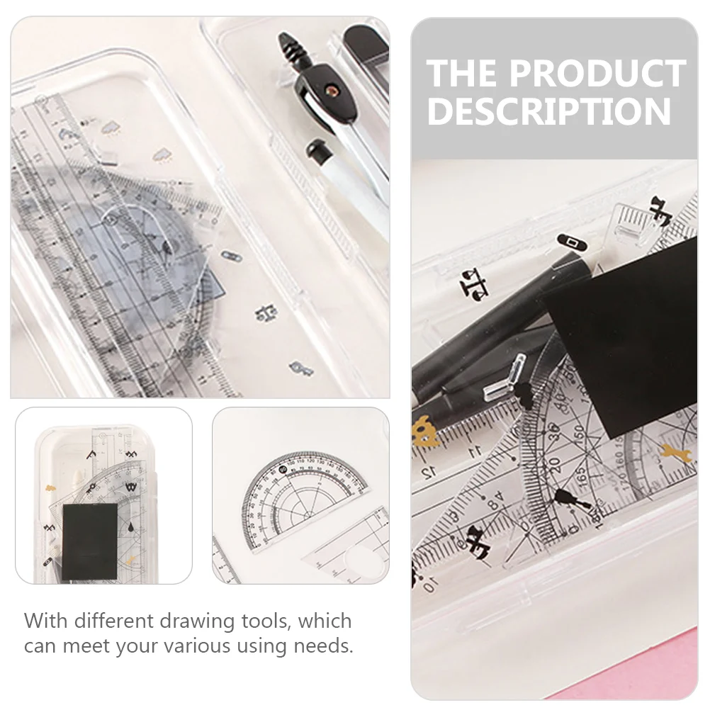 Compass Set Student Ruler Folding Plastic Locating Triangle Geometry Drawing Kit