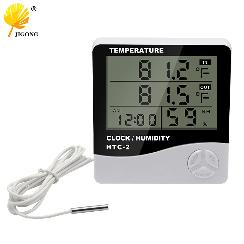 Termômetro Eletrônico e Higrômetro Testador de Temperatura e Umidade Alarme do Relógio do Medidor Sonda Interna e Externa Alta Precisão Lcd Digital
