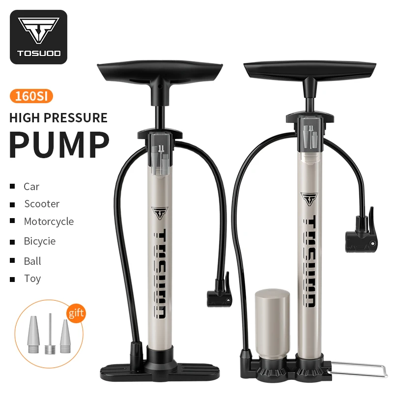 TOSUOD Fahrrad-Luftpumpe, tragbar, 160 PSI, Motorradreifen-Luftpumpe, Zylinderkörper aus Edelstahl, hochtemperaturbeständig