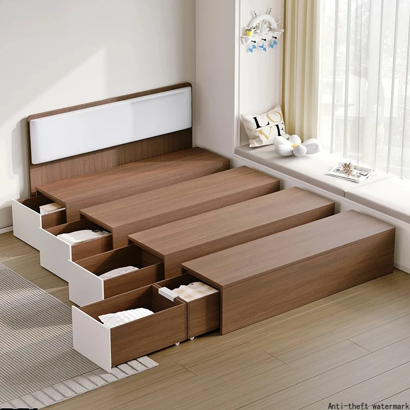 Customizable small-apartment Japanese-style tatami storage bed and cabinet combination floor-standing single bed (2025)