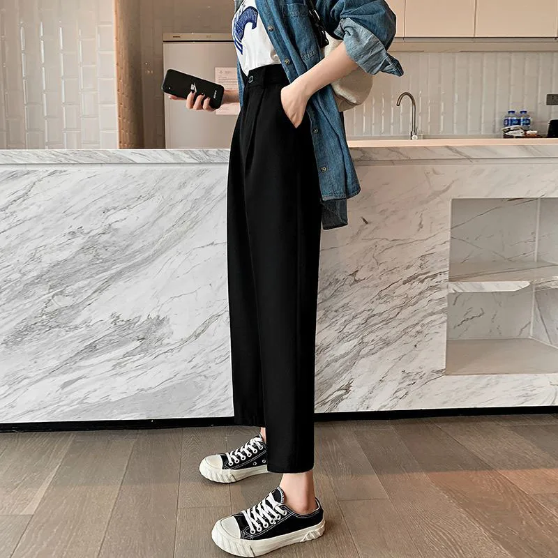 Lucyever Women Fashion Straight Suit Pants High Waist Office Wear Formal Pencil Pants Ladies Korean All-Match Baggy Trousers