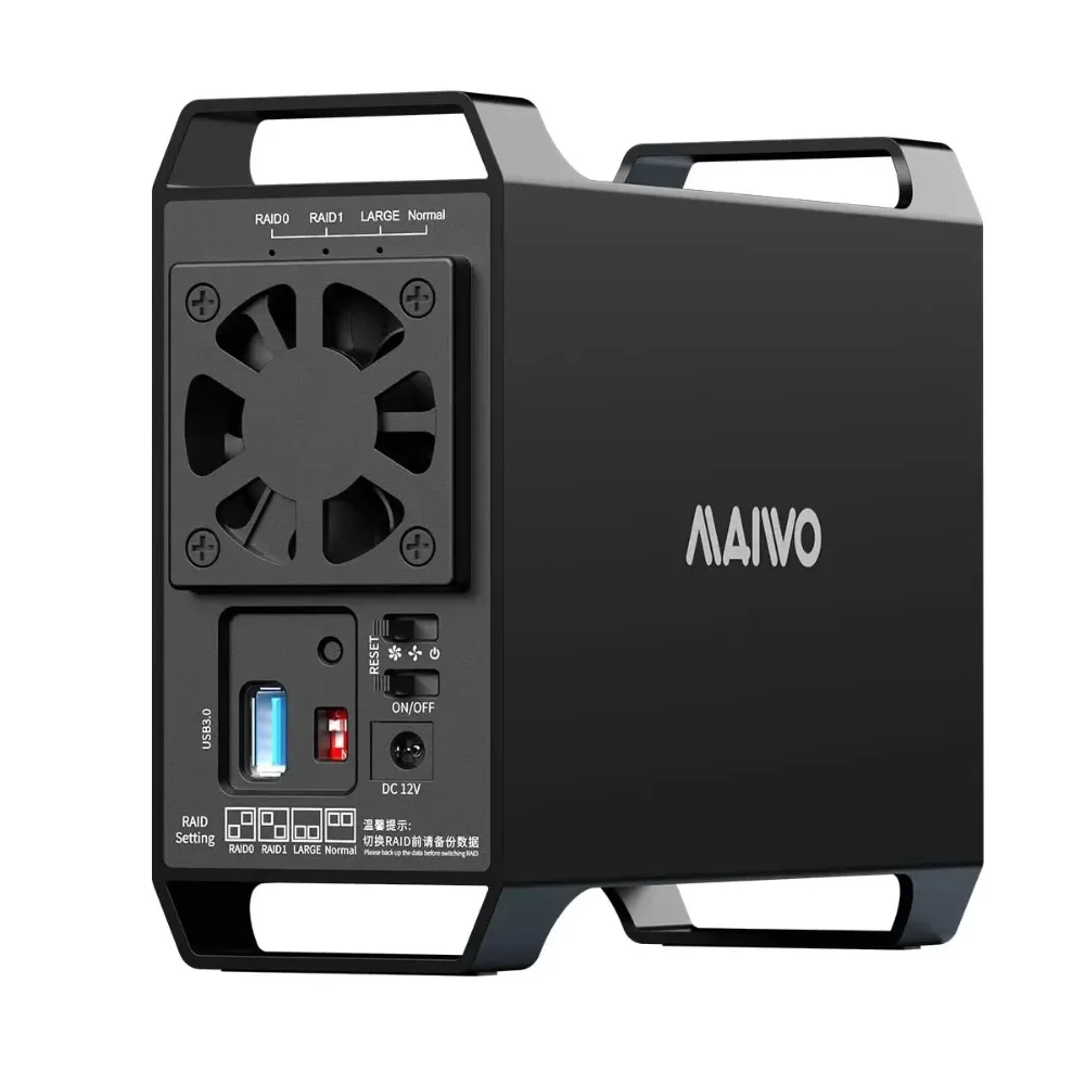 MAIWO 2-Bay-Raid-Gehäuse für 3,5-Zoll-SATA-Festplatten mit 4 Raid-Modi USB3.0-Festplattenadapter für 48TB Kapazität mit Kühlventilator – Detail 9
