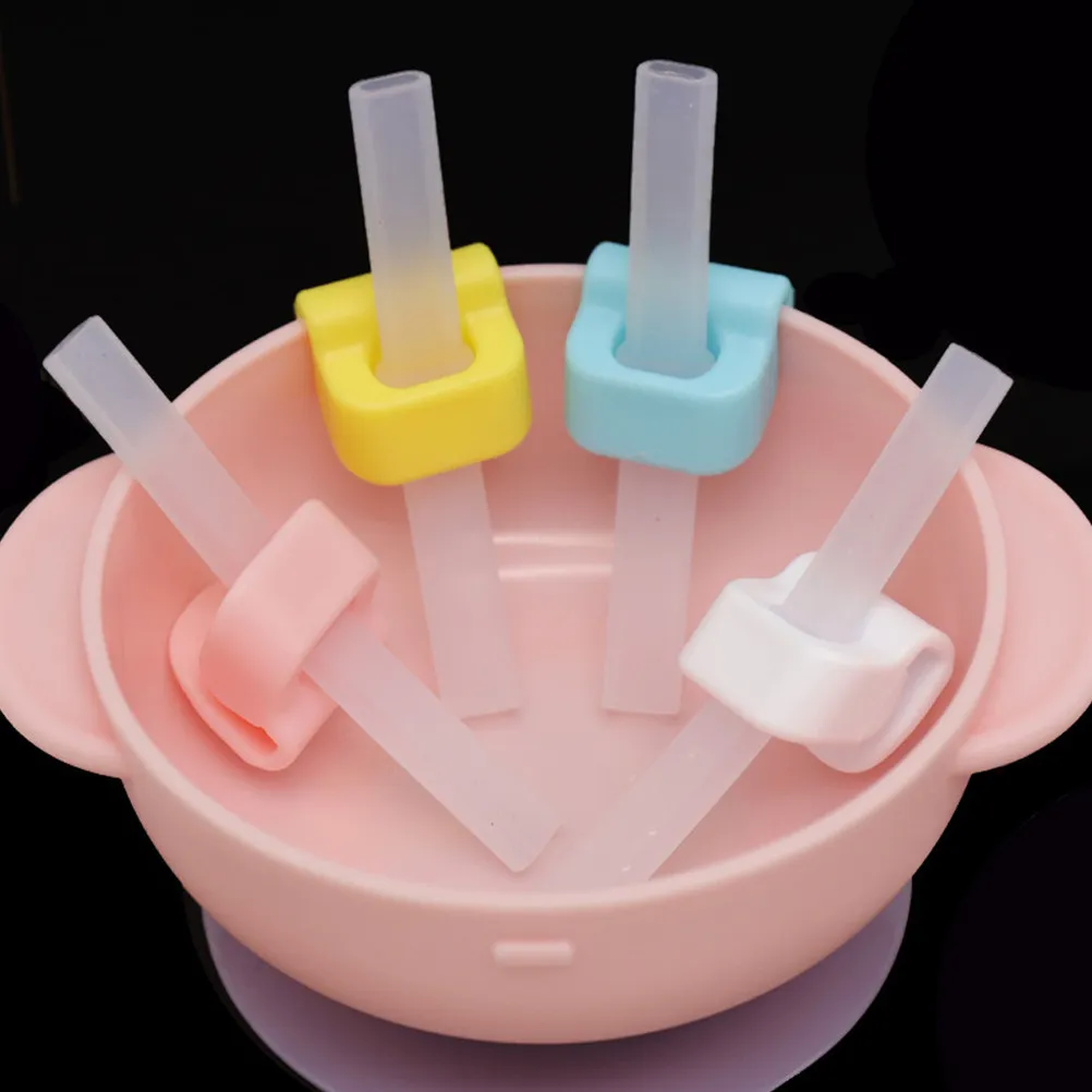 

Набор из 4 силиконовых детских мисок с трубочками и застежкой, эргономичный дизайн для самостоятельного кормления, с присоской, аксессуары для мисок, можно мыть в посудомоечной машине, термостойкие