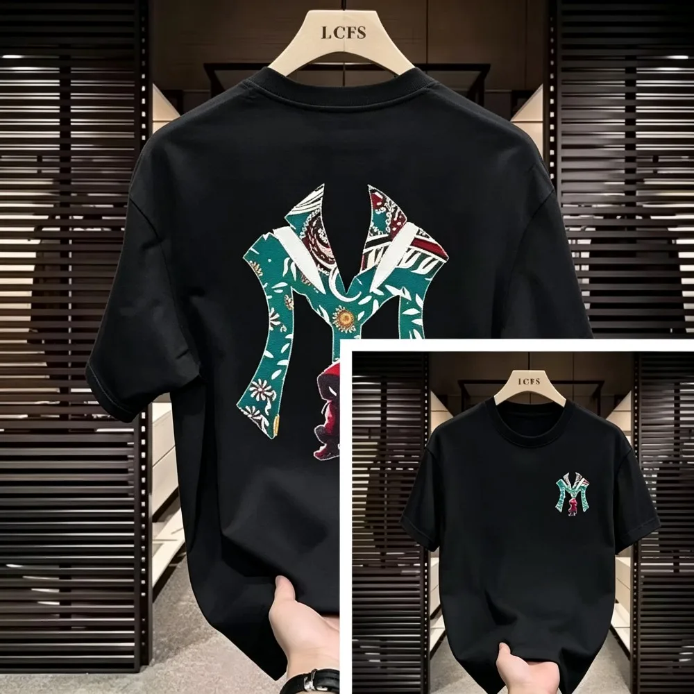 2026 New Trendy Art Letter Theme Double Graphic Tee, Ethnic Paisley Contrast Splicing, Daily Casual Loose Unisex Tops