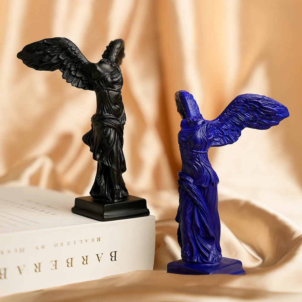 Winged Victory of Samothrace Statue, Ancient Greek Goddess Sculpture, Resin Nike Figurine for Home Office Decor, Gold/Black/Blue - view 3