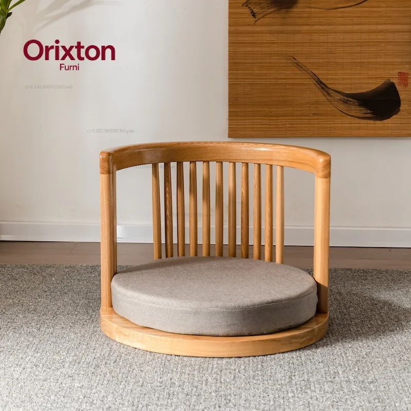 Chair with Armrests with Back Support Asian Traditional Floor Tatami Chair Armchair Solid Ash Wood
